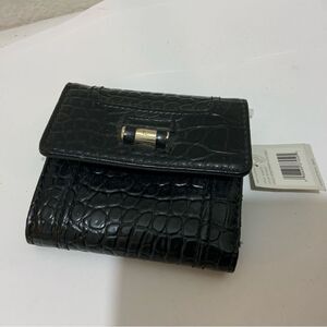 LIZ CLAIBORNE Croc Embossed Trifold Wallet Gold Hardware